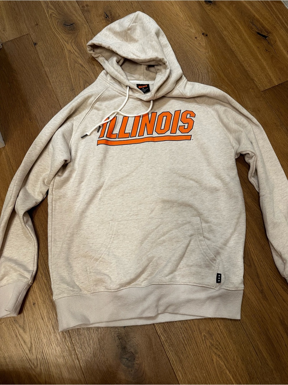 Illinois Pullover Hoodie - Cream with Orange Logo